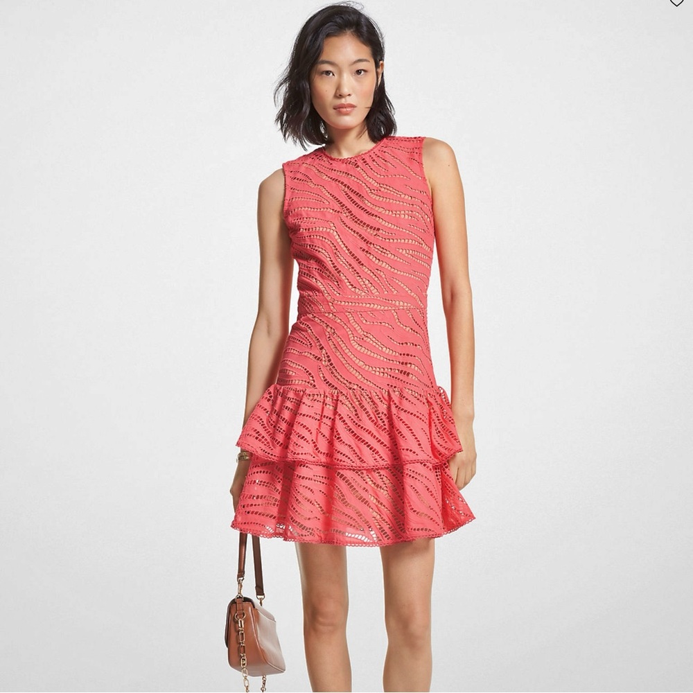 ✨️SALE✨️ MICHAEL by MICHAEL KORS Zebra Eyelet Cotton Ruffle Minidress